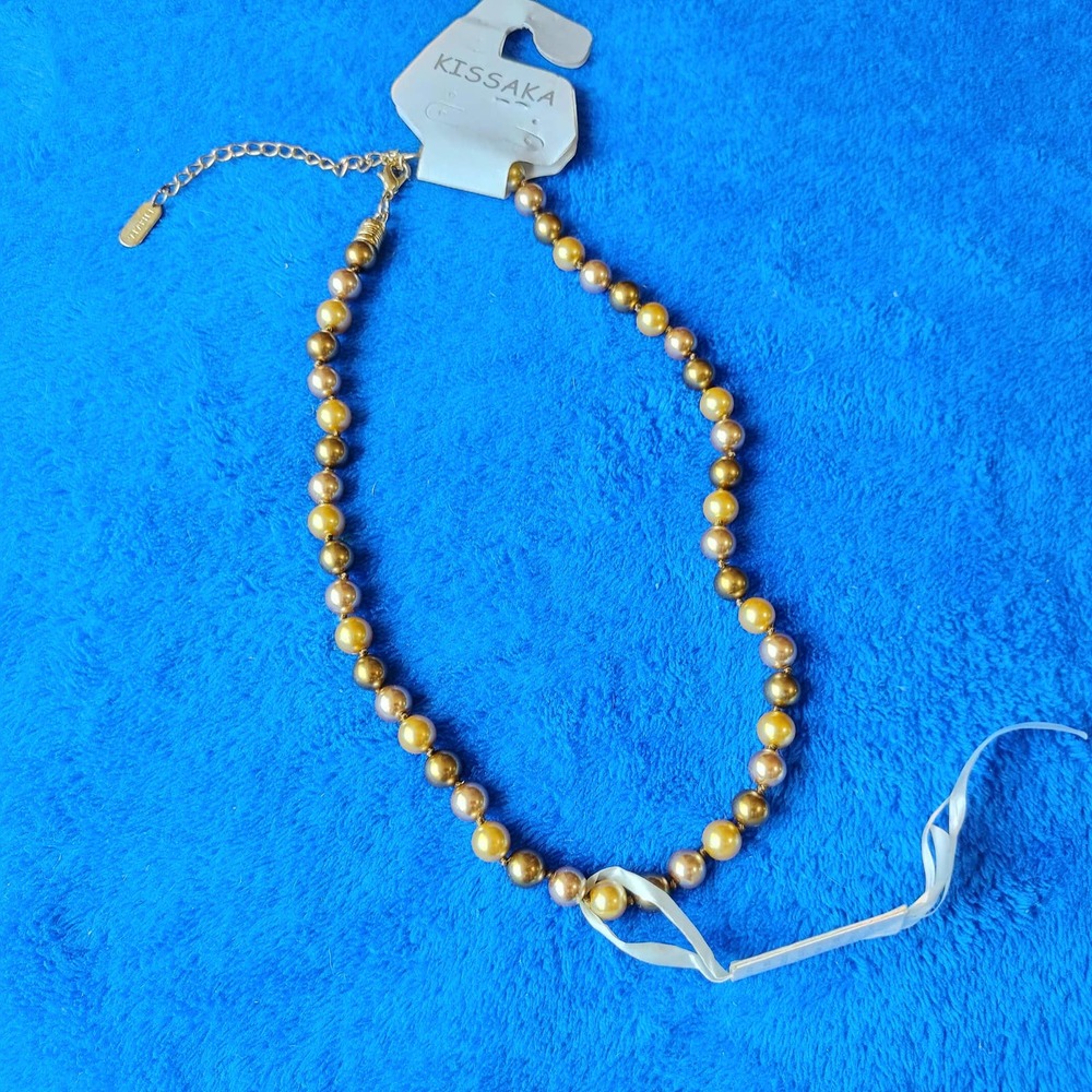 Kissaka Simulated Pearl Champagne Chocolate Knotted 18" Necklace